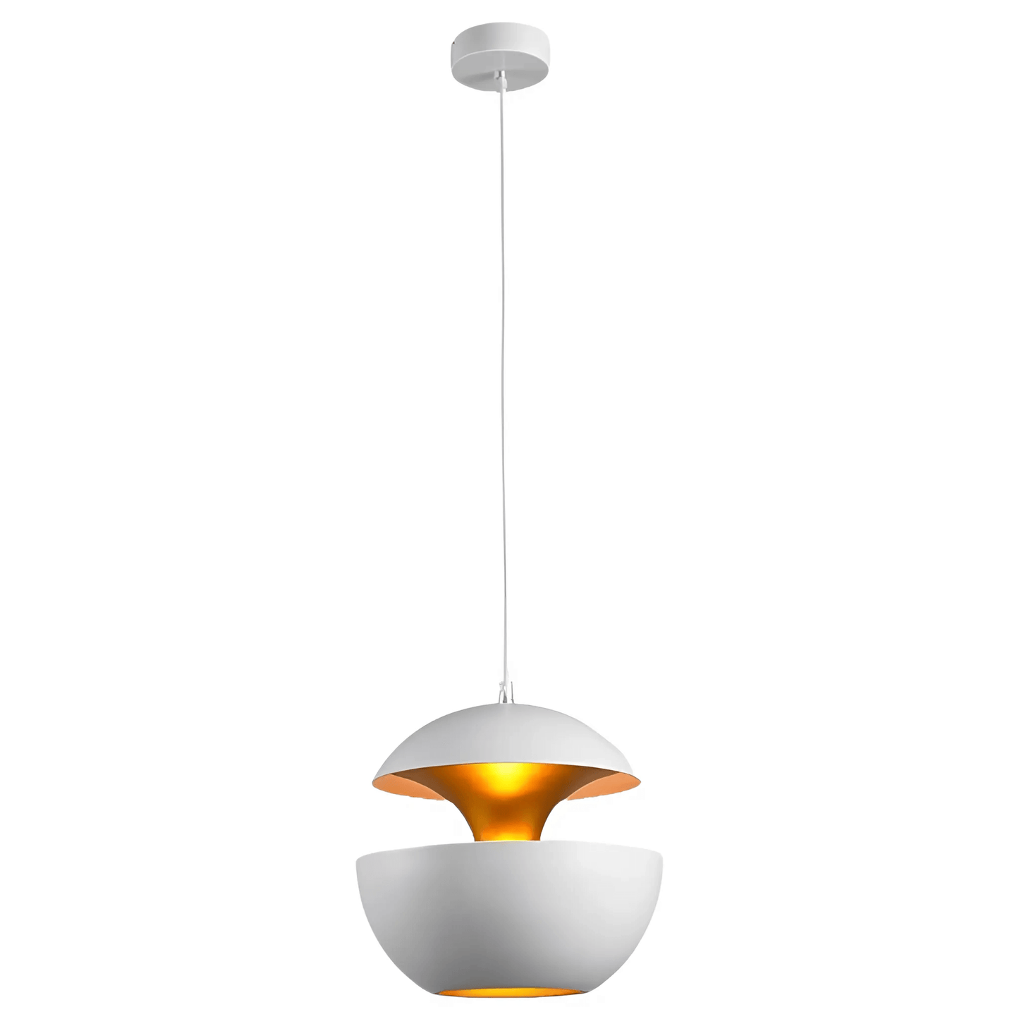 AureaDome Pendant Lamp – White & Gold Elegance for Modern Dining Spaces
