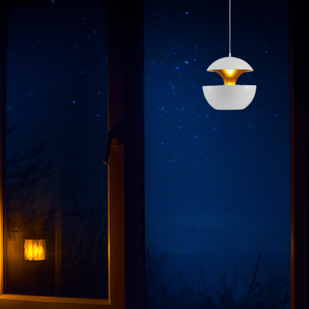 AureaDome Pendant Lamp – White & Gold Elegance for Modern Dining Spaces