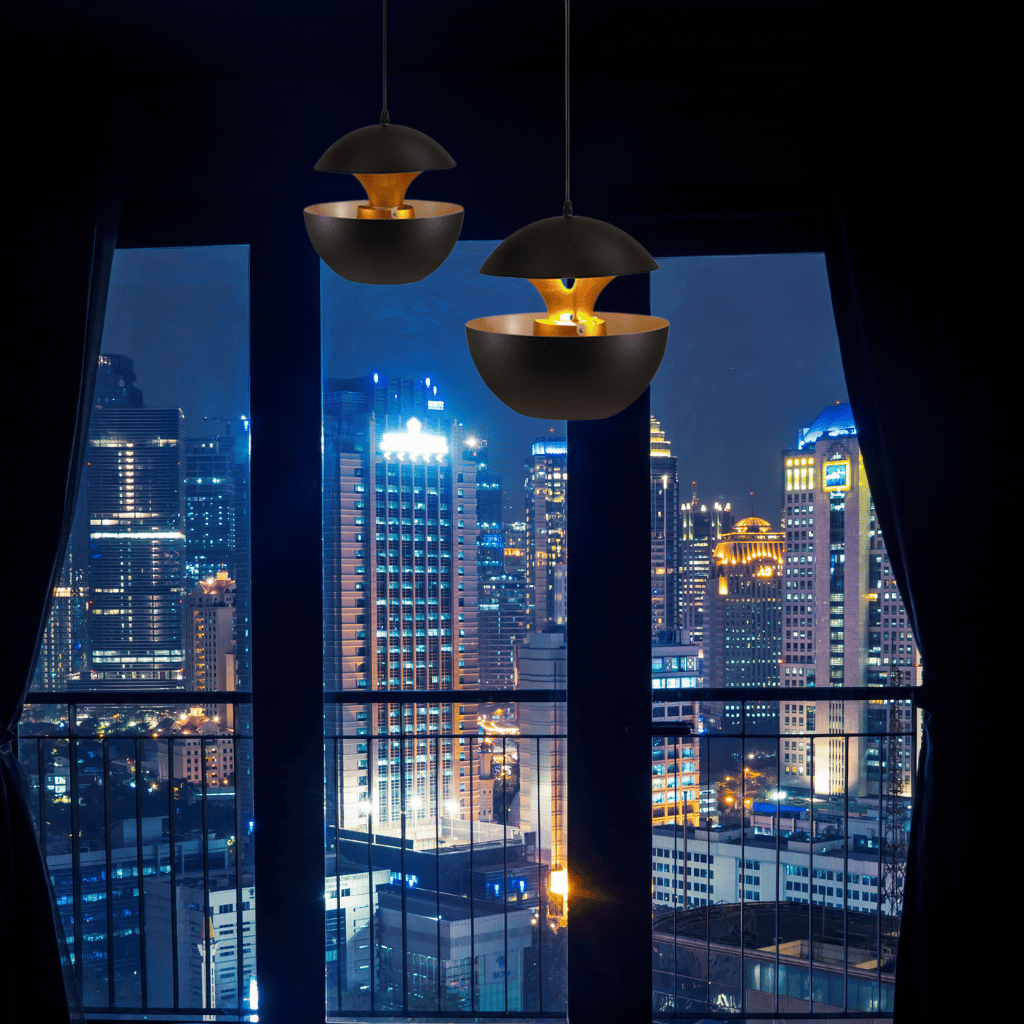 AureaDome Pendant Lamp – White & Gold Elegance for Modern Dining Spaces