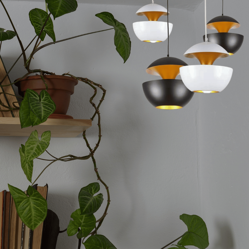 AureaDome Pendant Lamp – White & Gold Elegance for Modern Dining Spaces