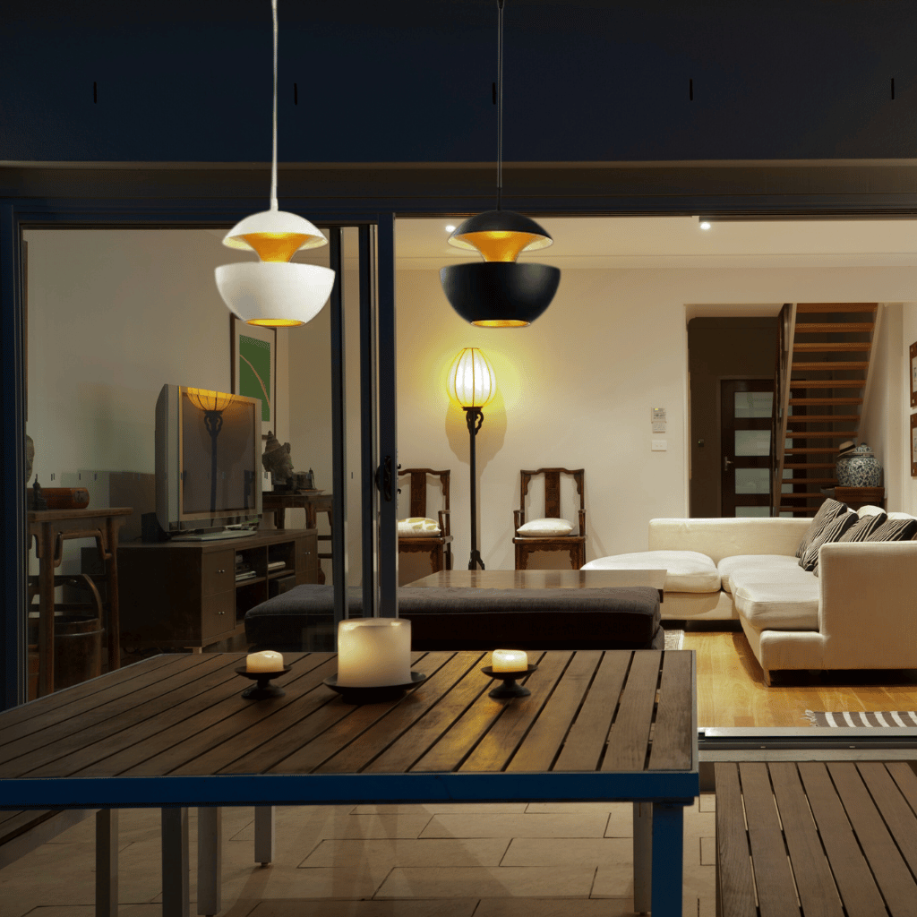 AureaDome Pendant Lamp – White & Gold Elegance for Modern Dining Spaces