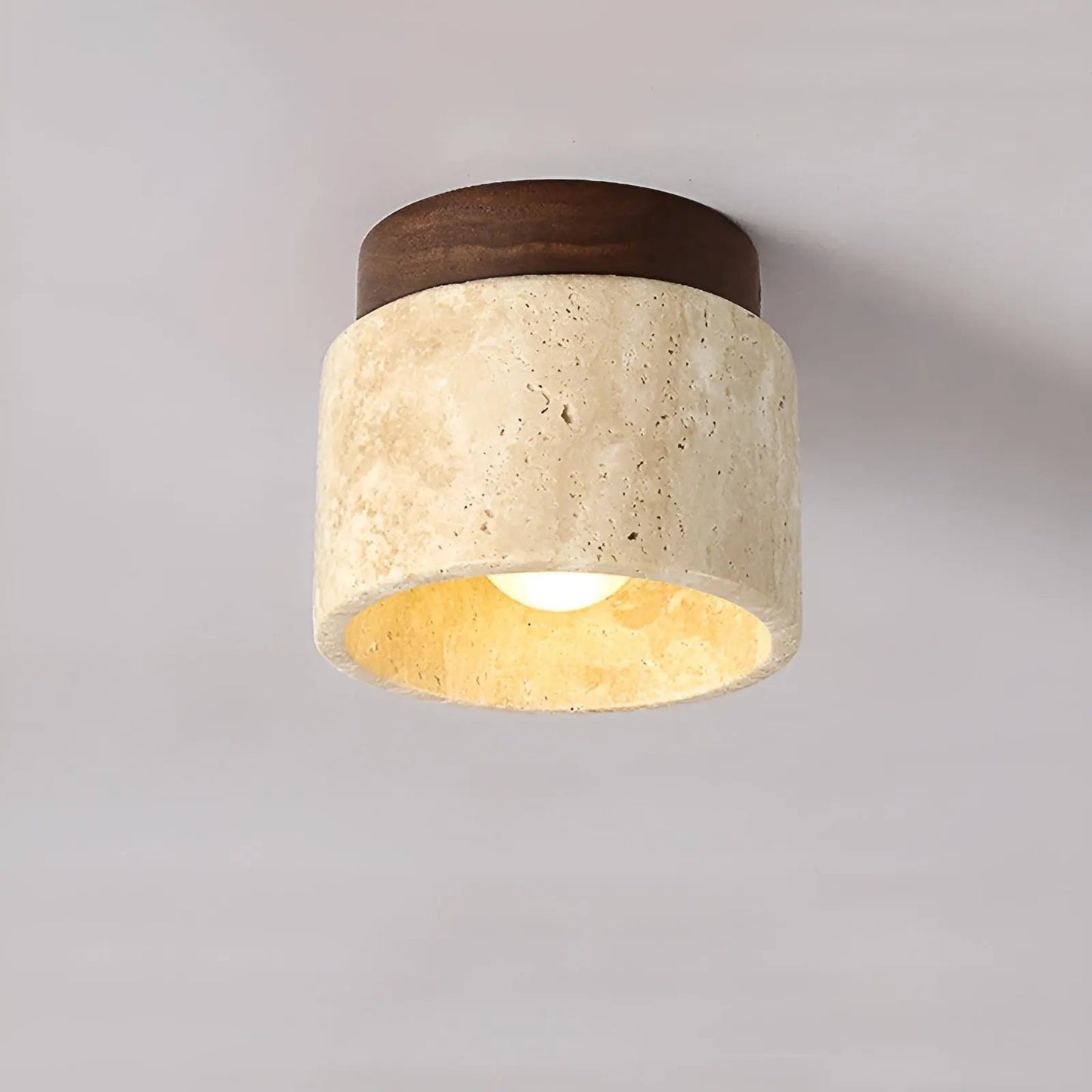 ZenVara Glow – Japanese-Inspired Travertine & Wood LED Lamp