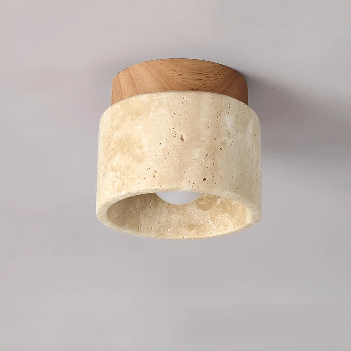 ZenVara Glow – Japanese-Inspired Travertine & Wood LED Lamp
