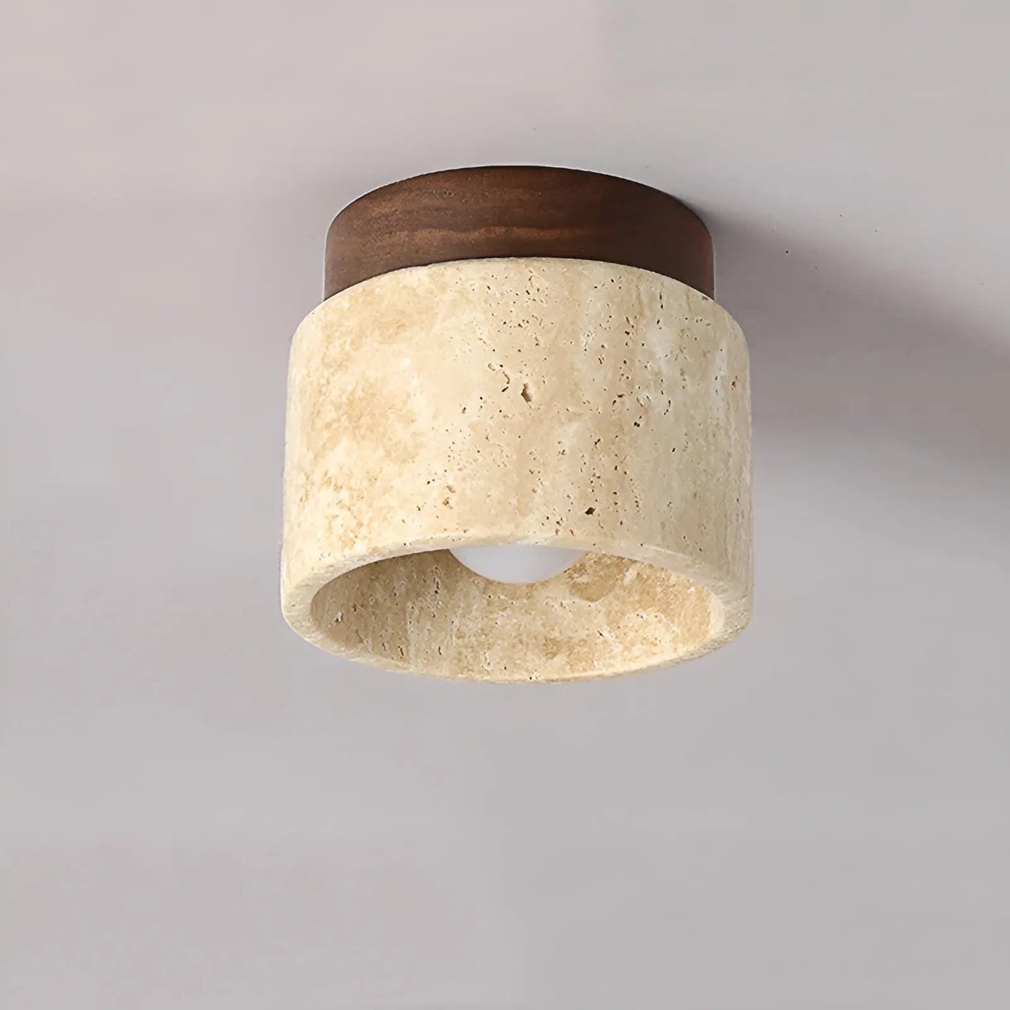 ZenVara Glow – Japanese-Inspired Travertine & Wood LED Lamp